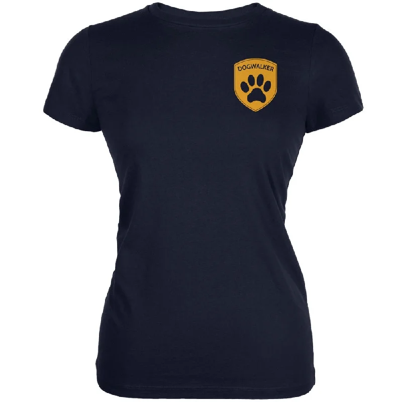 Metallic T-ShirtsDog Dogwalker Badge Makes Frequent Stops Navy Juniors Soft T-Shirt