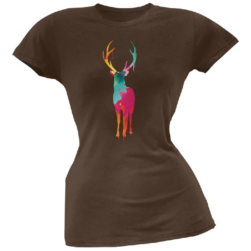 V-Neck T-ShirtsSplatter Deer Brown Soft Juniors T-Shirt