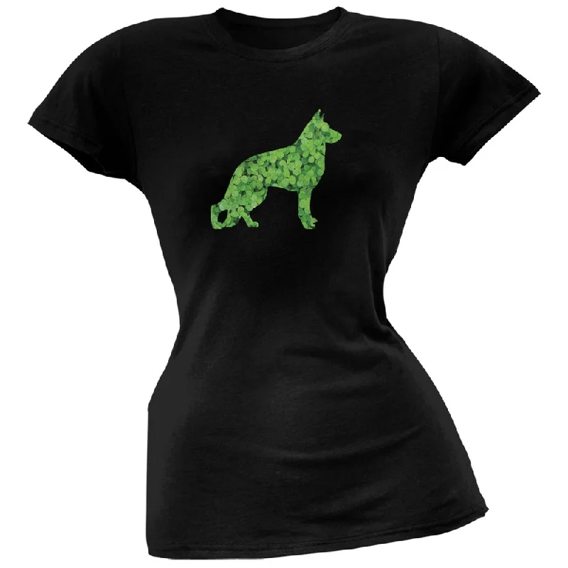 Bamboo T-ShirtsSt. Patricks Day - German Shepherds Shamrock Black Soft Juniors T-Shirt