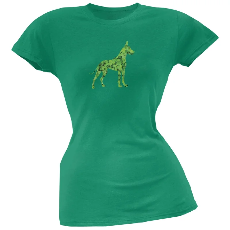 Plush T-ShirtsSt. Patricks Day - Great Dane Shamrock Kelly Green Soft Juniors T-Shirt