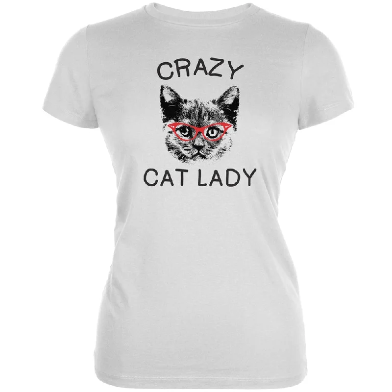 Metallic T-ShirtsCrazy Cat Lady With Glasses White Soft Juniors T-Shirt