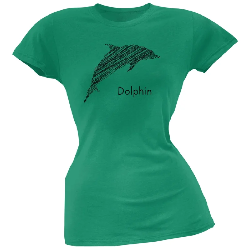 Quick-Dry T-ShirtsDolphin Scribble Drawing Kelly Green Juniors Soft T-Shirt