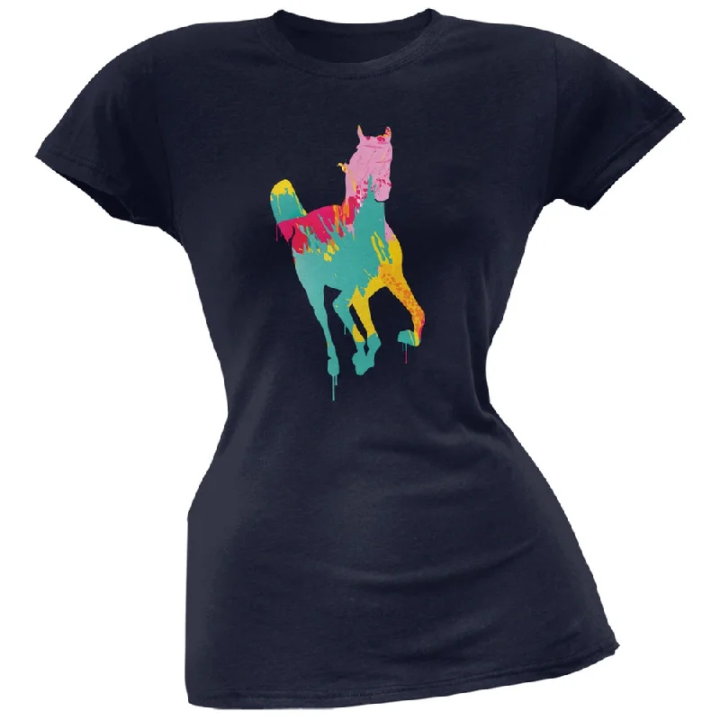 Fitted T-ShirtsSplatter Horse Navy Soft Juniors T-Shirt