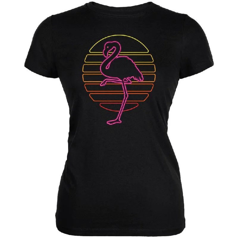 French Terry T-ShirtsRetro 80s Neon Sign Flamingo Sunset Juniors Soft T Shirt