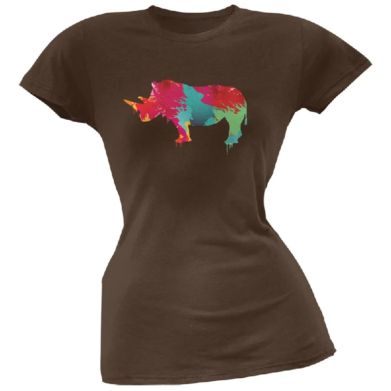 Punk T-ShirtsSplatter Rhino Brown Soft Juniors T-Shirt