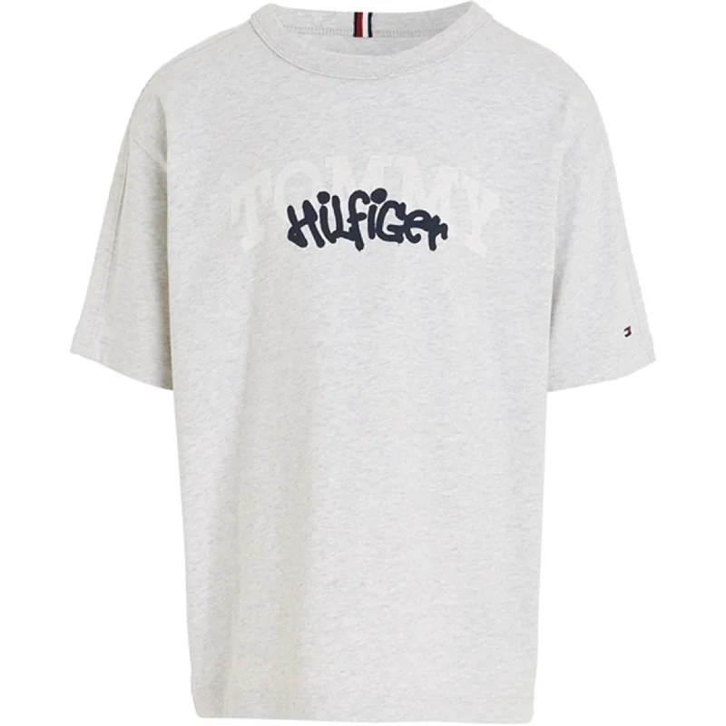 Leather-Paneled T-ShirtsTommy Hilfiger Hilfiger Graffiti T-Shirt New Light Grey Heather