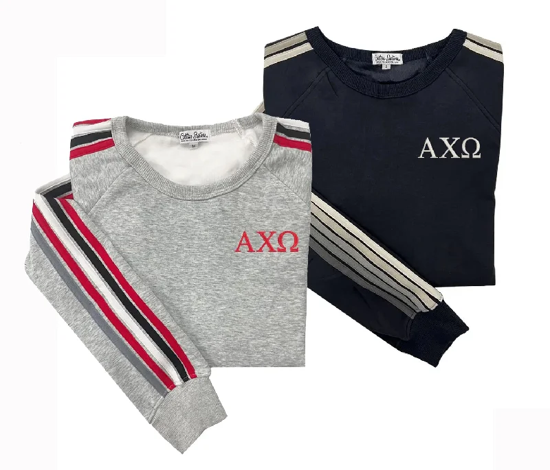 CrewnecklookAlpha Chi Omega 5 Stripe Crewneck Sweatshirt