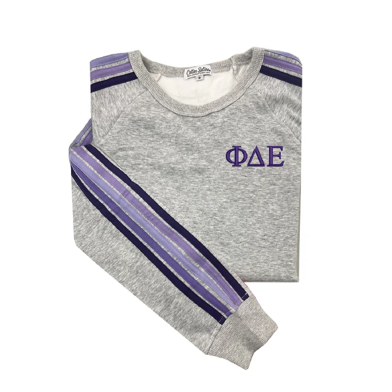 CrewneckstylePhi Delta Epsilon 5 Stripe Crewneck Sweatshirt