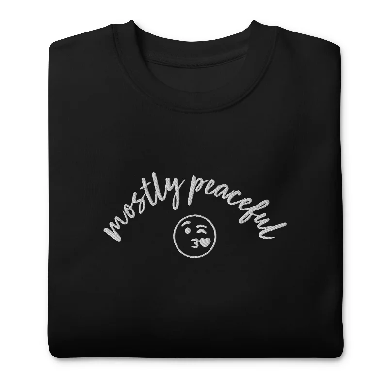 CrewnecksceneMostly Peaceful Embroidered Crewneck Sweatshirt