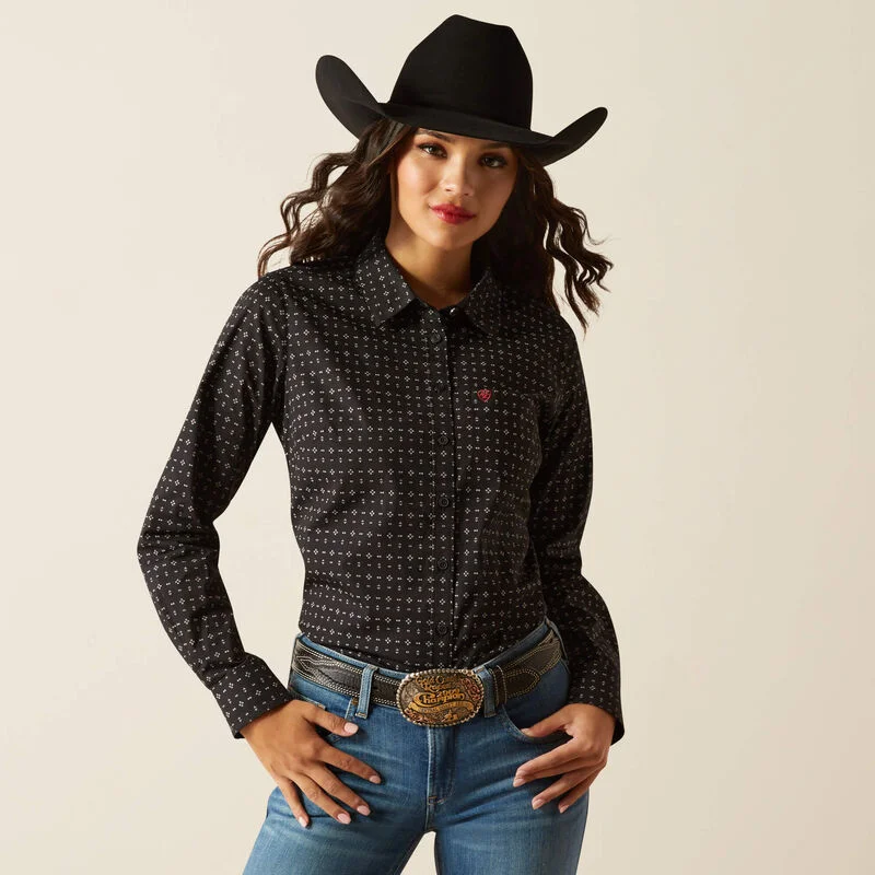 Ariat Women's Kirby Stretch L/S Western Button Down Shirt in Black Gia Geo (Available in Plus Sizes)