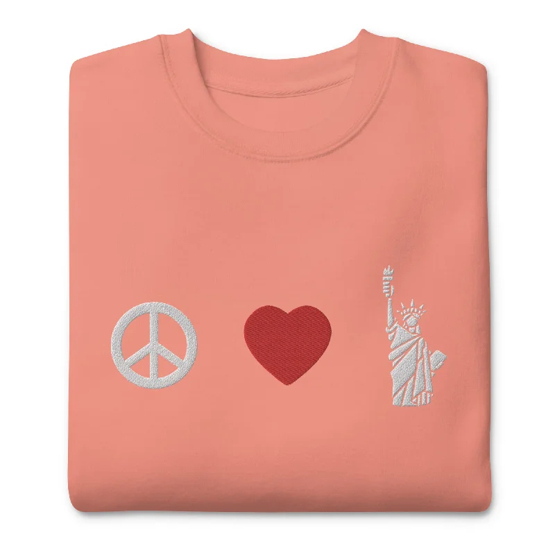 CrewneckcollarPeace Love Liberty Embroidered Crewneck Sweatshirt