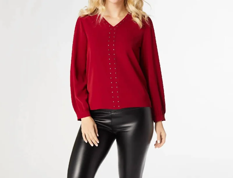 Plus Chloe V Neck Blouse In Red