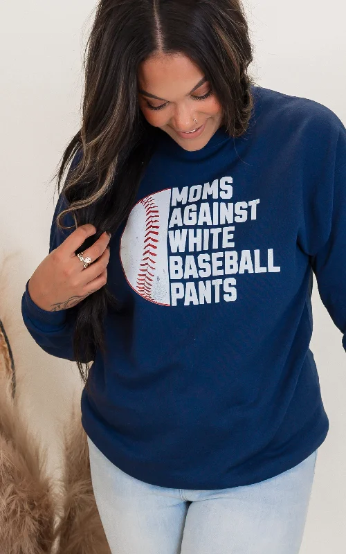 CrewnecktrendMoms Against White Baseball Pants Graphic Crewneck Sweatshirt