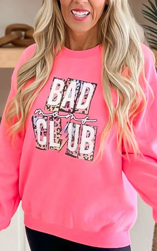 CrewneckplatformNeon Pink BAD MOMS CLUB Graphic Crewneck Sweatshirt