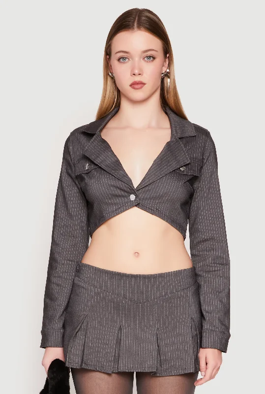 BlazerchicAlmost Famous Pinstripe Cropped Blazer