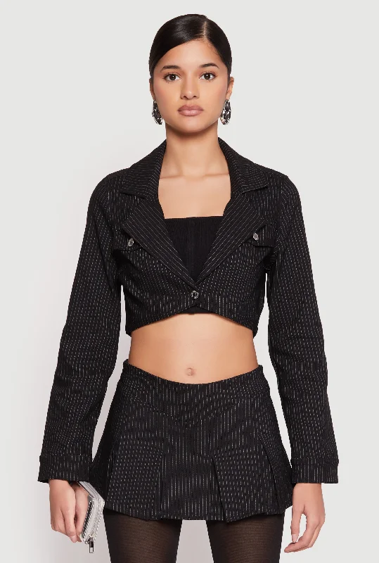 BlazerpatternAlmost Famous Pinstripe Cropped Blazer