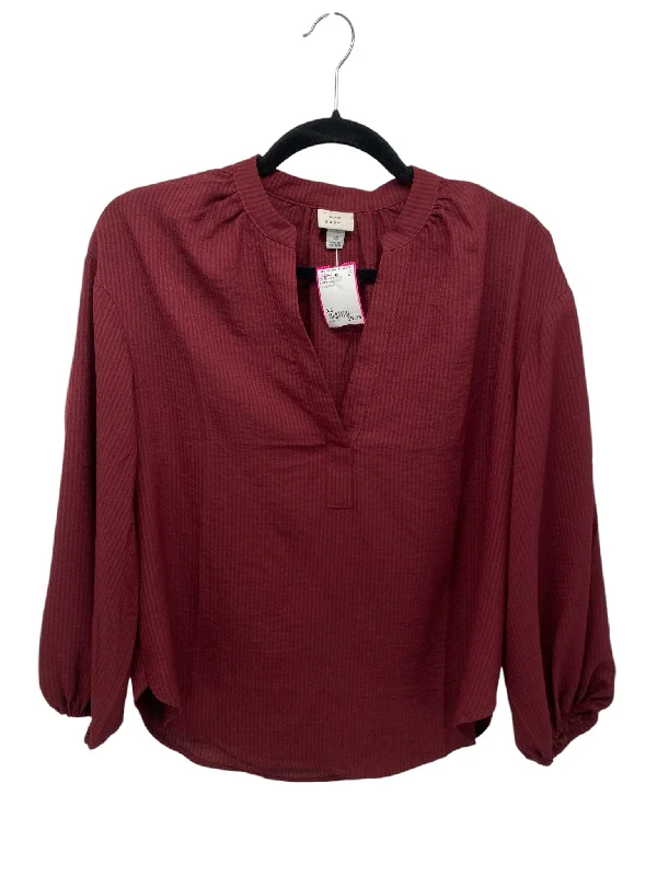 Asymmetrical Shirtsa new day Misses Size XS Burgundy 3/4 Blouse