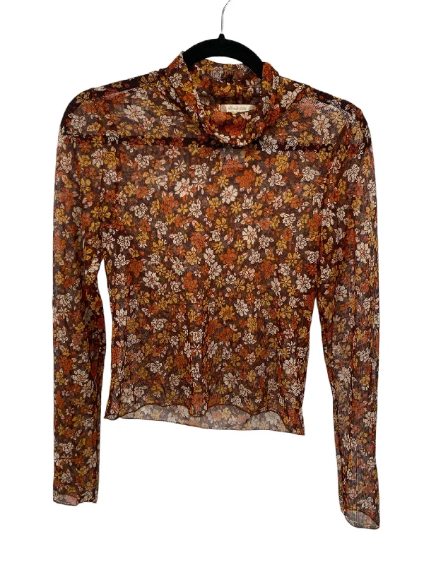 Studded Shirtsalter'd state Misses Size Large Brown Floral LS Blouse