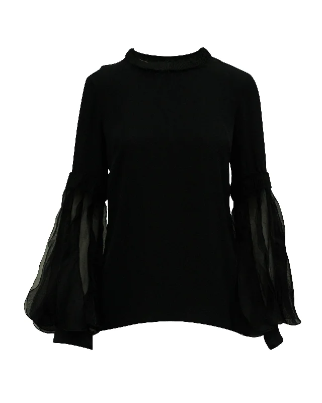 Organic Cotton ShirtsAndrew Gn Bell Sleeves Blouse in Black Silk