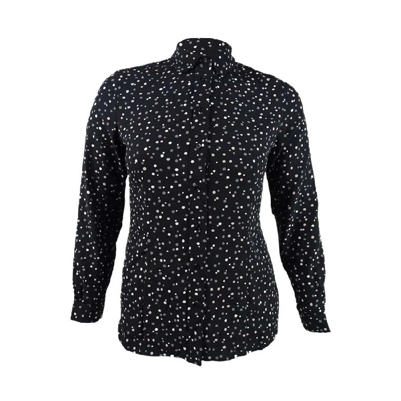 Embellished ShirtsAnne Klein Women's Dot-Print Button-Up Blouse (6, Anne Black/Zinc Combo)