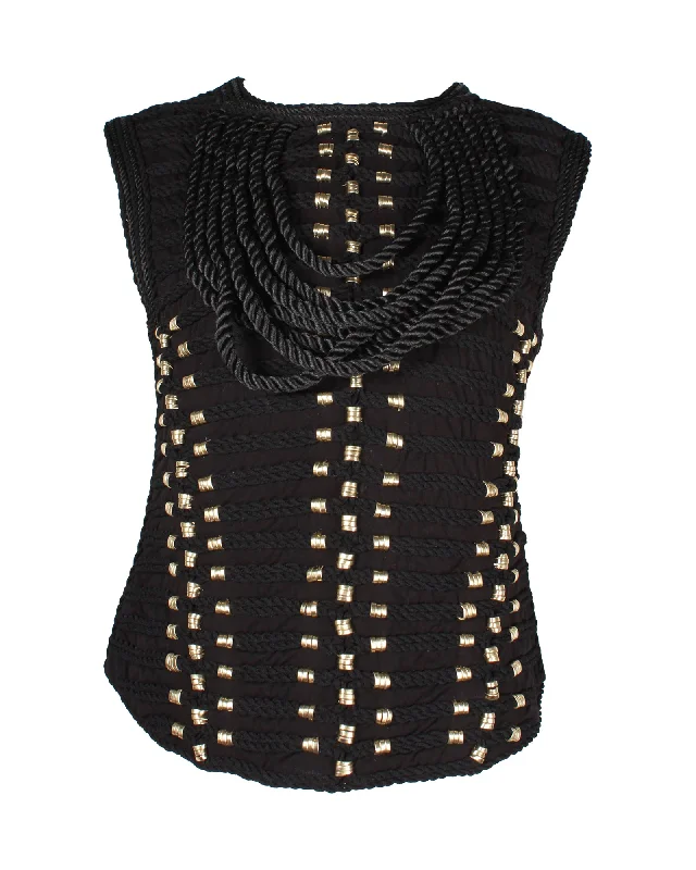 Sequined ShirtsBalmain x H&M Rope Trimmed Gold Ring Embellished Blouse in Black Viscose