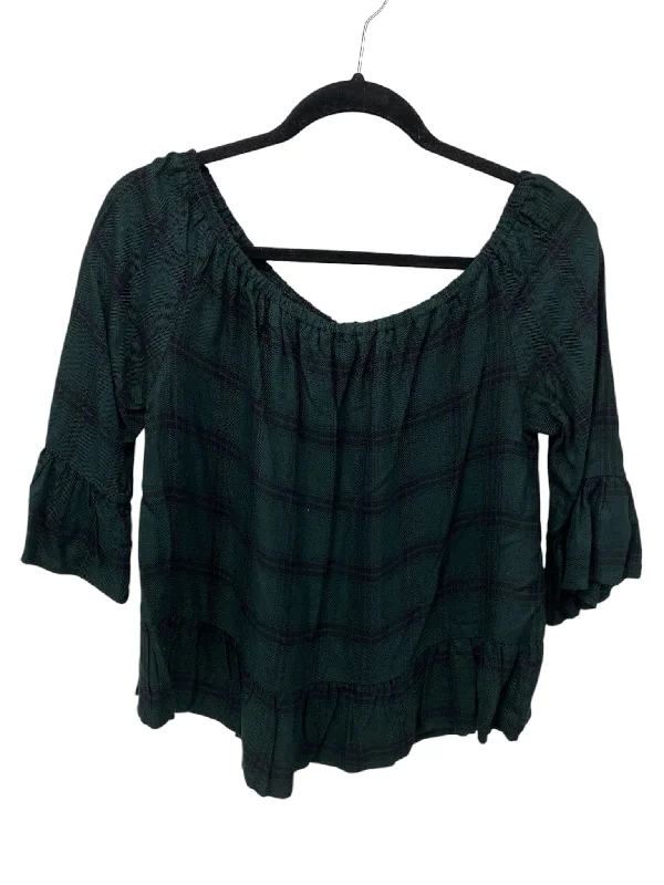 Sheer ShirtsBB Dakota Misses Size Small Green Print 3/4 Blouse