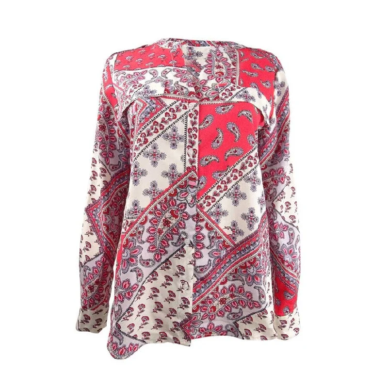 Glitter ShirtsCalvin Klein Women's Paisley-Print Roll-Tab Blouse (XS, Light/Pastel Red)