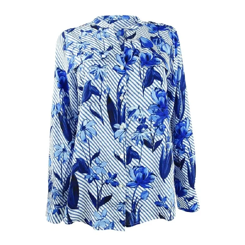 Layered ShirtsCalvin Klein Women's Printed Roll-Tab Blouse