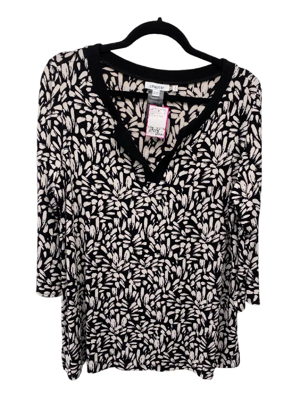 Studded ShirtsChico's Misses Size Chico's 2 (12) Black White Print 3/4 Blouse