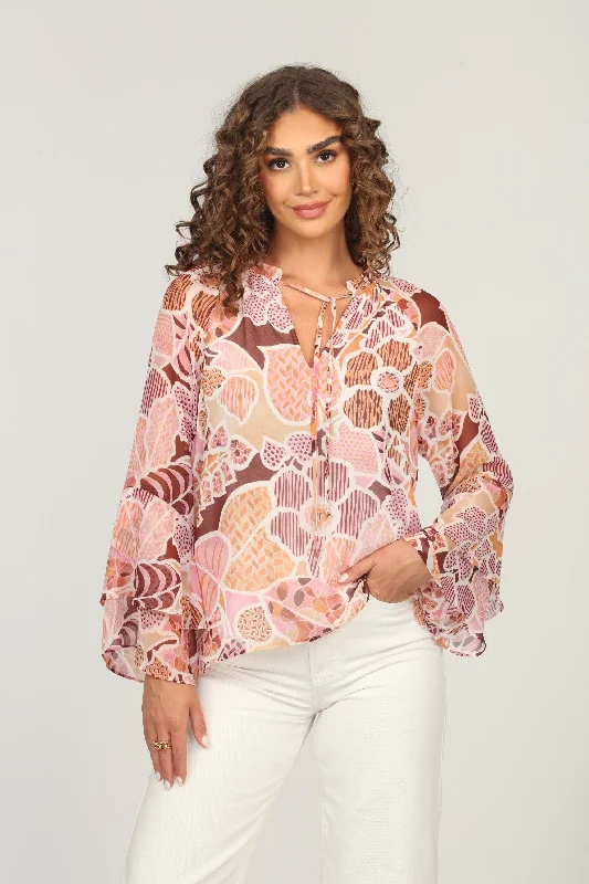 Metallic ShirtsChiffon Flare Sleeve Blouse