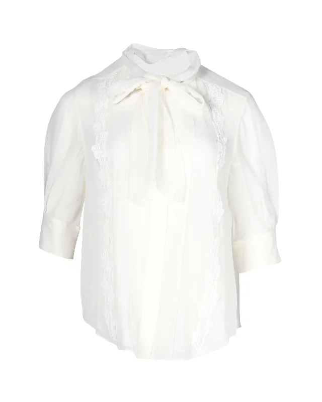 Pocket ShirtsChloe Scarf Collar Blouse in White Silk