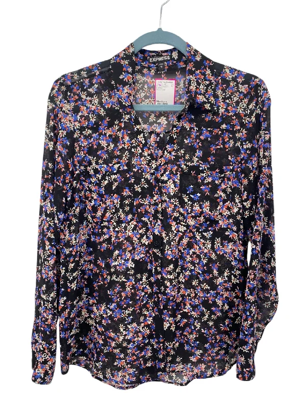 Oversized ShirtsExpress Misses Size Medium Black Floral LS Blouse