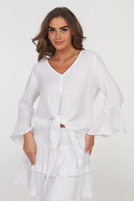 Ribbed Cuff ShirtsGauze Tie Fit Blouse