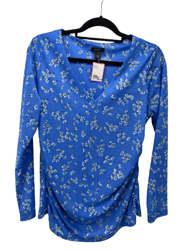 Logo ShirtsHalogen Misses Size Large Blue Floral LS Blouse