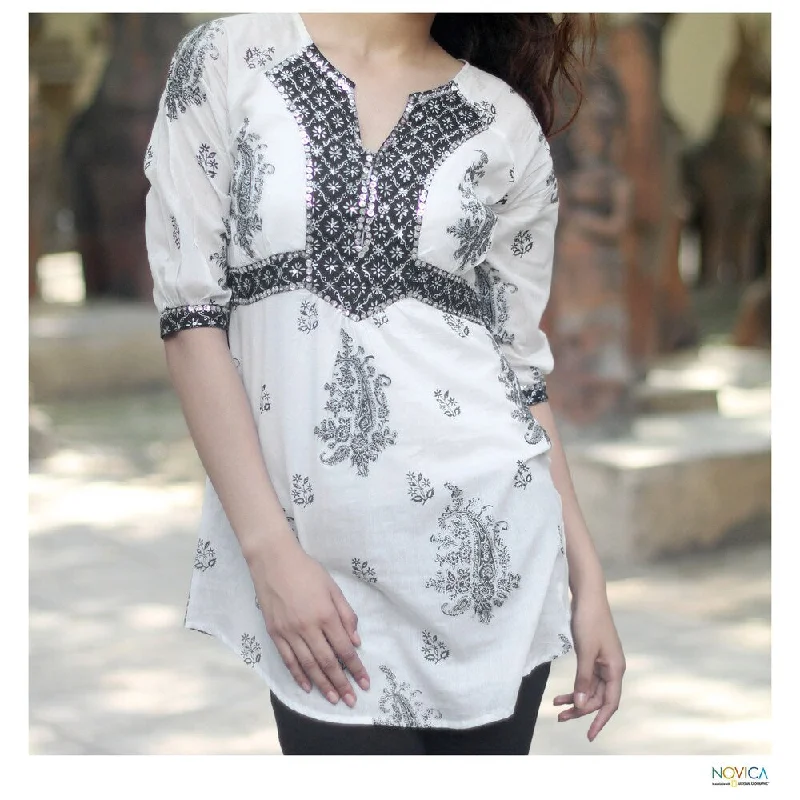 Lounge ShirtsHandmade Cotton 'Mughal Glory' Beaded Blouse (India)