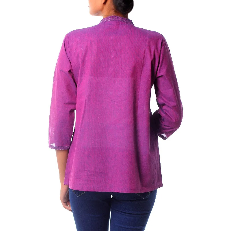 Sheer ShirtsHandmade Cotton 'Wine Delight' Blouse (India)