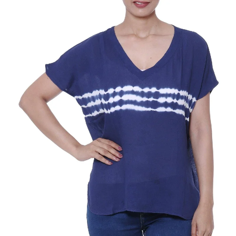 Satin ShirtsHandmade Eternal Indigo Tie-Dyed Viscose Blouse in Indigo (India)