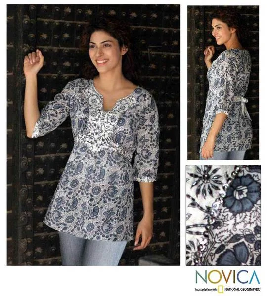 Denim ShirtsHandmade Women's Cotton 'Summer Song' Blouse (India)