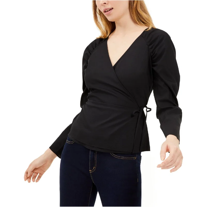 Longline ShirtsI-N-C Womens Puff Sleeve Wrap Peplum Blouse, Black, Medium