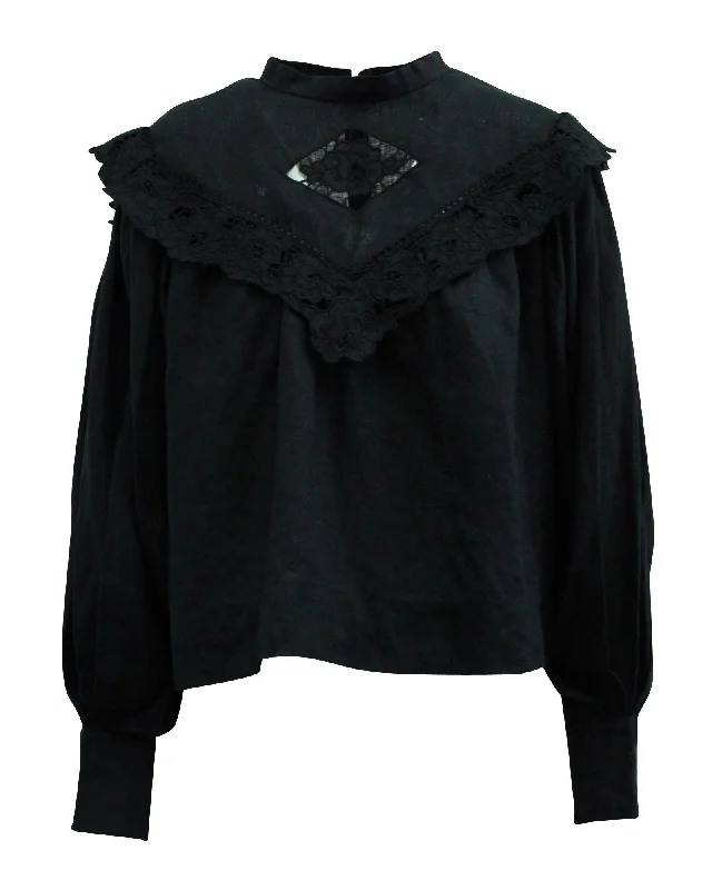 Leather-Paneled ShirtsIsabel Marant Étoile Elija Dolman-Sleeve Blouse in Black Linen