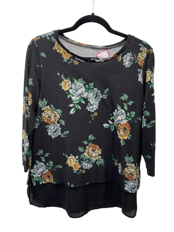 Metallic ShirtsIt's SO You Boutique Misses Size Large Black Floral 3/4 Blouse