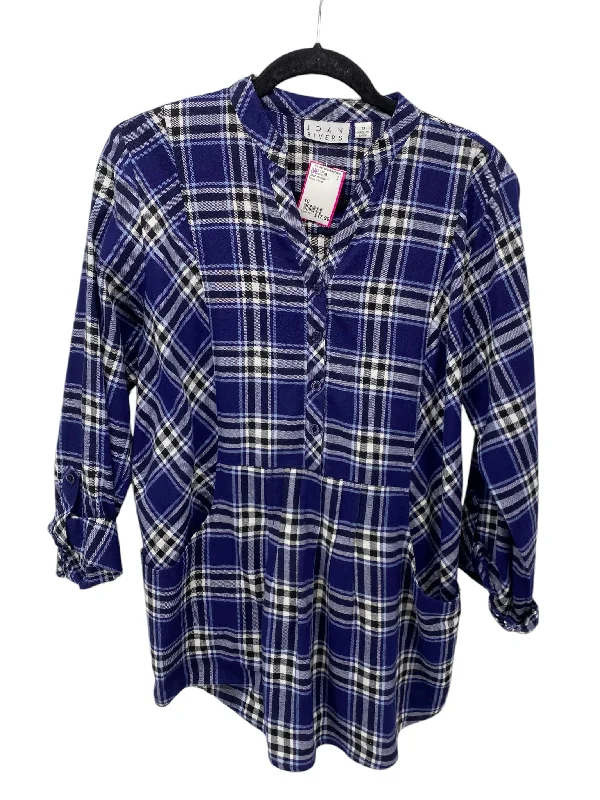 Rainproof ShirtsJoan Rivers Misses Size 10 Blue Plaid 3/4 Blouse