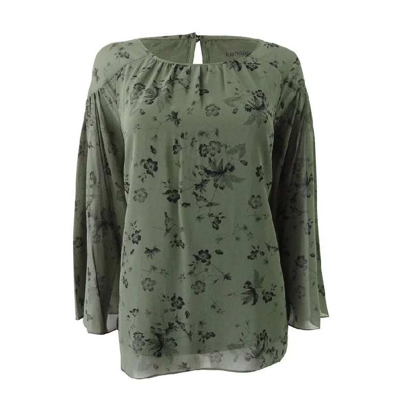 Bamboo ShirtsKensie Womens Printed Knit Blouse, Green, Small