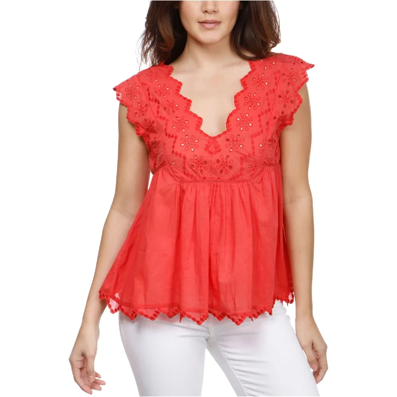 Cultural ShirtsLucky Brand Womens Eyelet Peasant Blouse, Red, X-Small