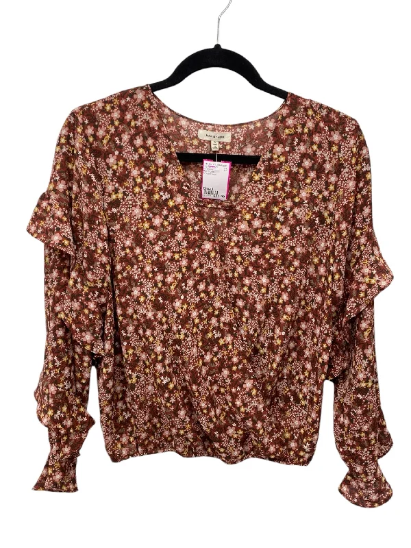 Sports Team ShirtsMax Studio Misses Size Small Brown Floral LS Blouse