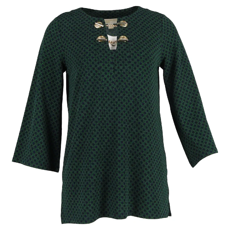 Zippered ShirtsMichael Kors Polka Dot Print with Gold Embellishment Blouse in Green Polyester