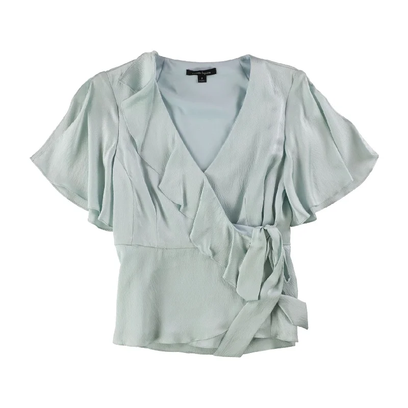 Luxury ShirtsNanette Lepore Womens Ruffled Faux Wrap Blouse