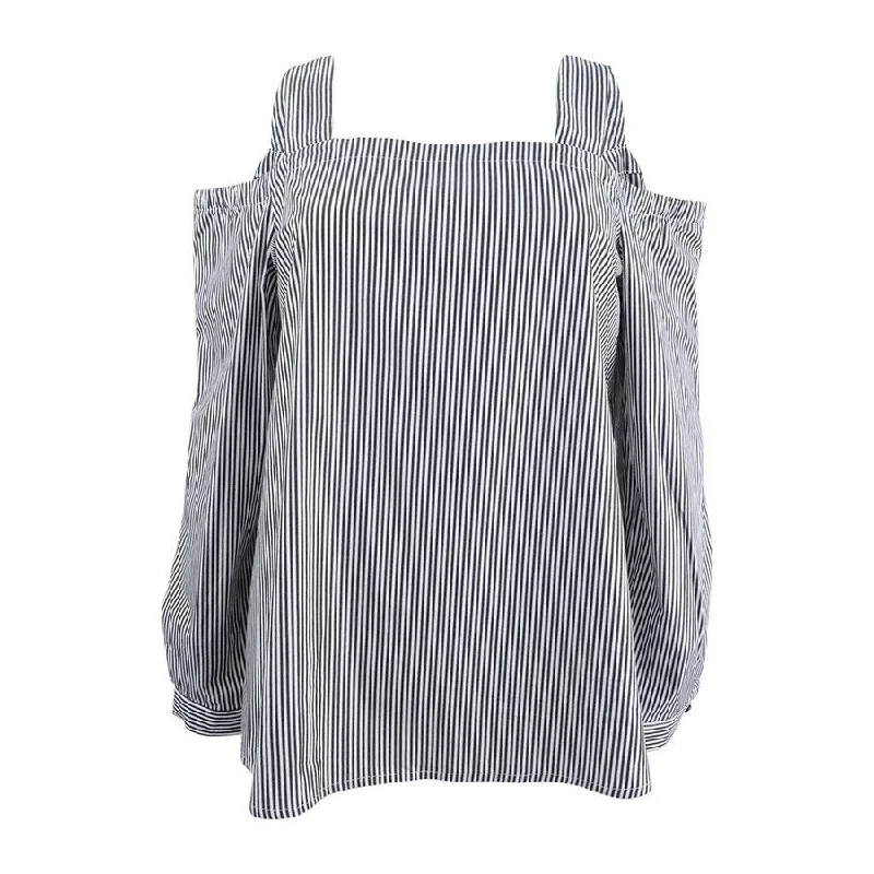 Tunic ShirtsNine West Women's Cotton Pinstriped Cold-Shoulder Blouse