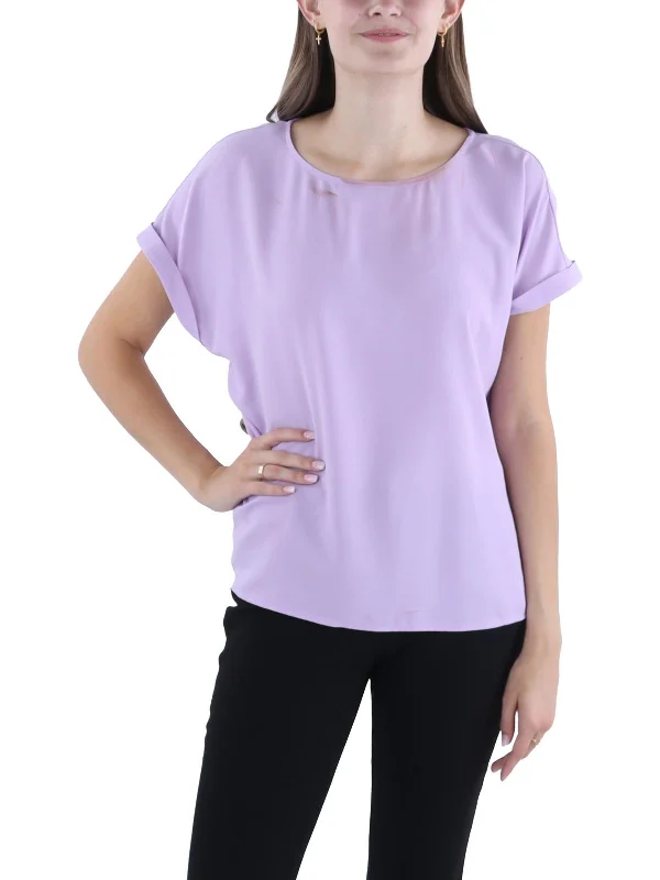 Compression ShirtsPetites Womens Cap Sleeve Button Blouse