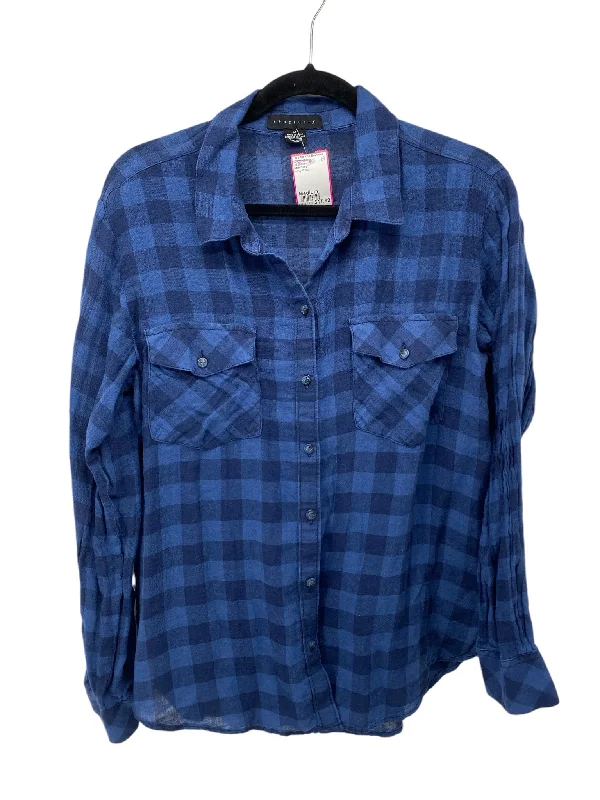 Longline Shirtssanctuary Misses Size Medium Navy Plaid LS Blouse